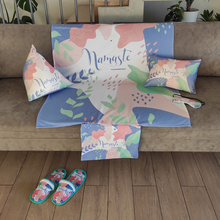 20% OFF -COMBO FIACOSO NUEVO! MANTA CON SOBRE + ALMOHADON + ALMOHADA + ANTIFAZ - NAMASTE